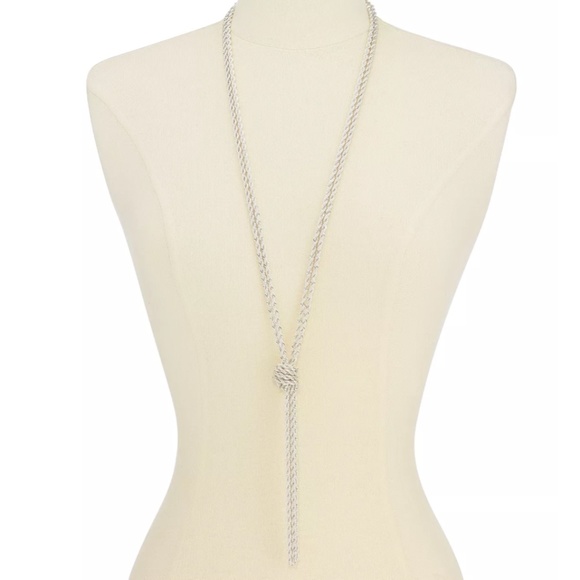 Charter Club Double Rope Knotted Lariat Necklace, Silver - NWOT New Without Tags - Picture 2 of 11